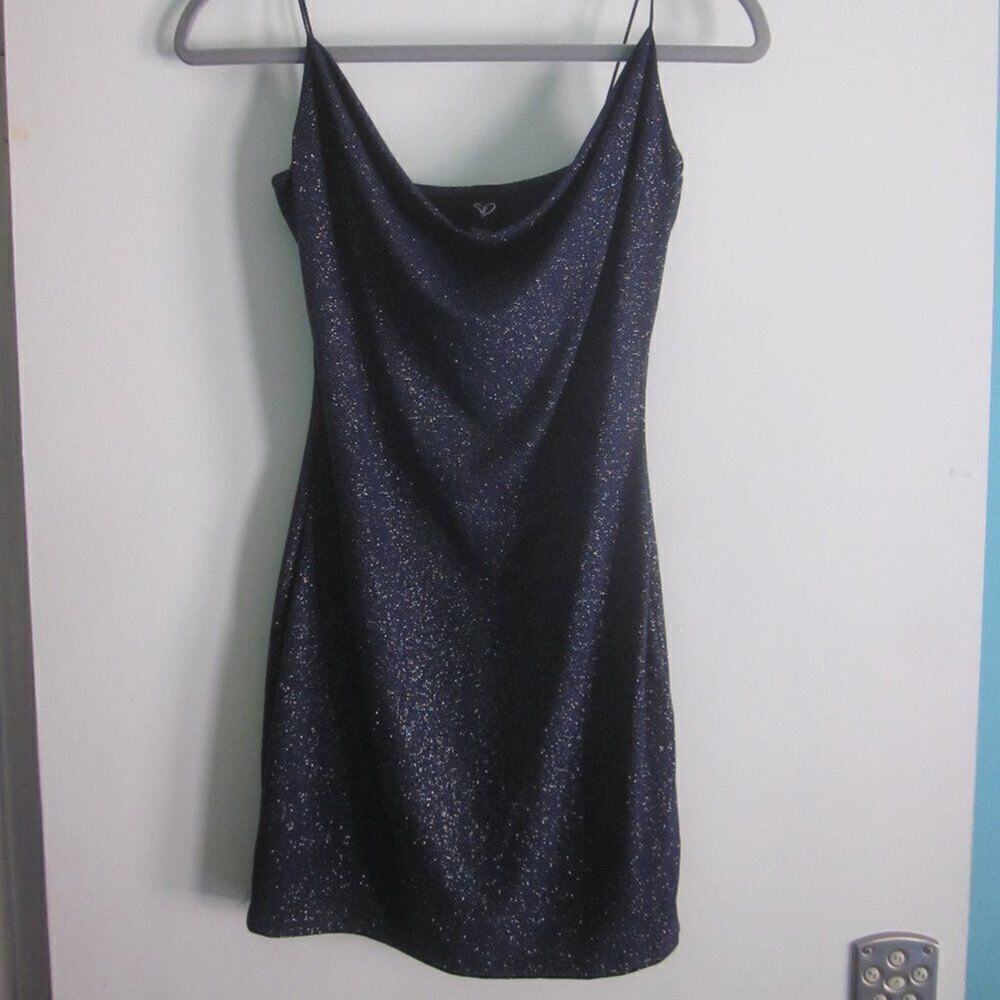 Windsor Blue Sparkly Spaghetti Strap Mini Dress Juniors Size M 34-26-32
